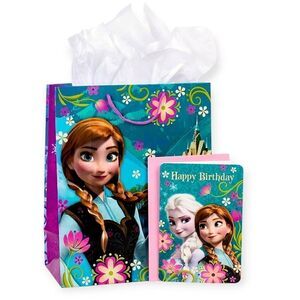 NWT Hallmark 13" Large Frozen Gift Bag with Birthday Card and Tissue Paper, Set